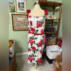 Vixen by Micheline Pitt Red and White Floral Midi Dress